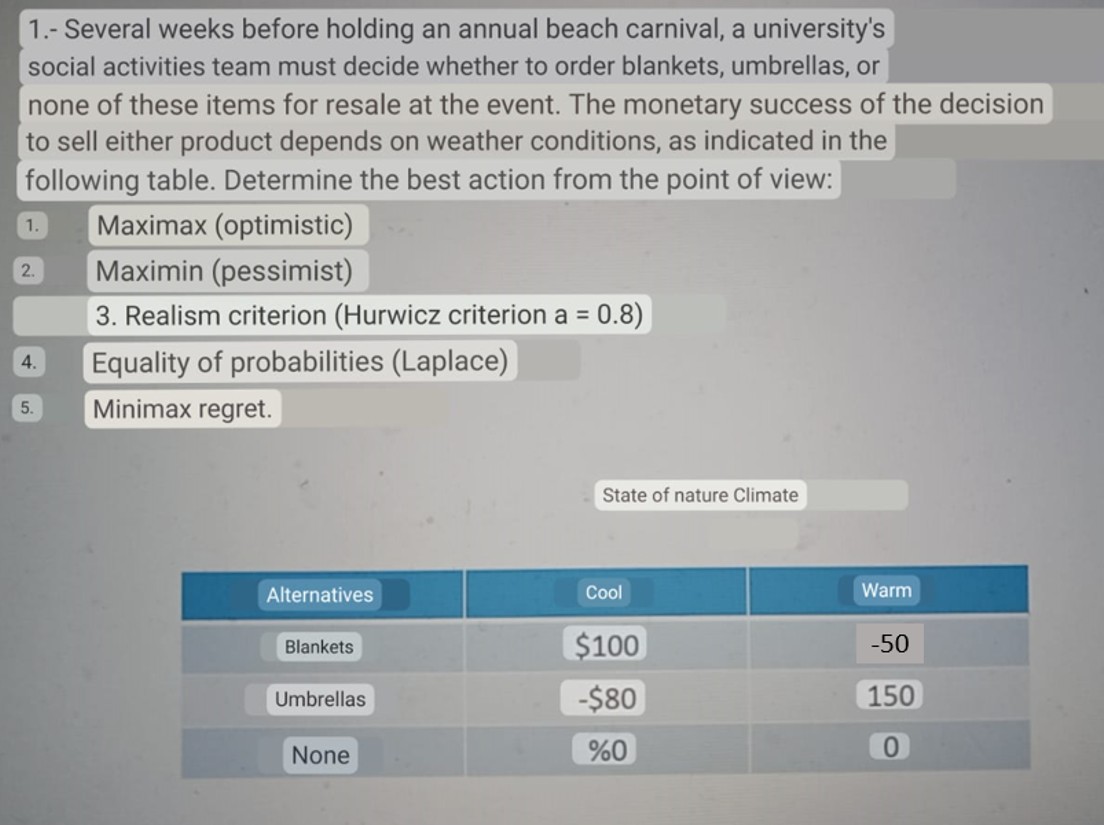  Solve the problem of decision analysis 