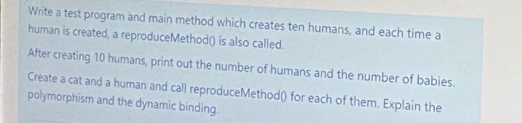 solve as soon as possible in java language Write a test program
