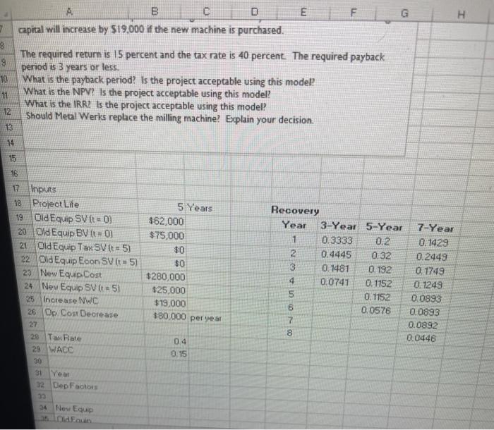 replace an old milling machine. The old machine was purchased 8 years