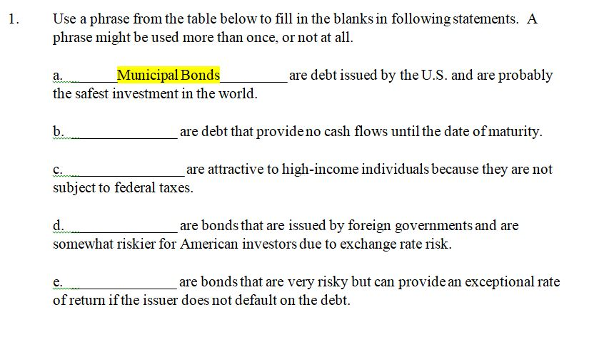 Use a phrase from the table below to fill in the