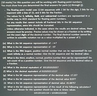  [18 marks] For this question you will be working with floating