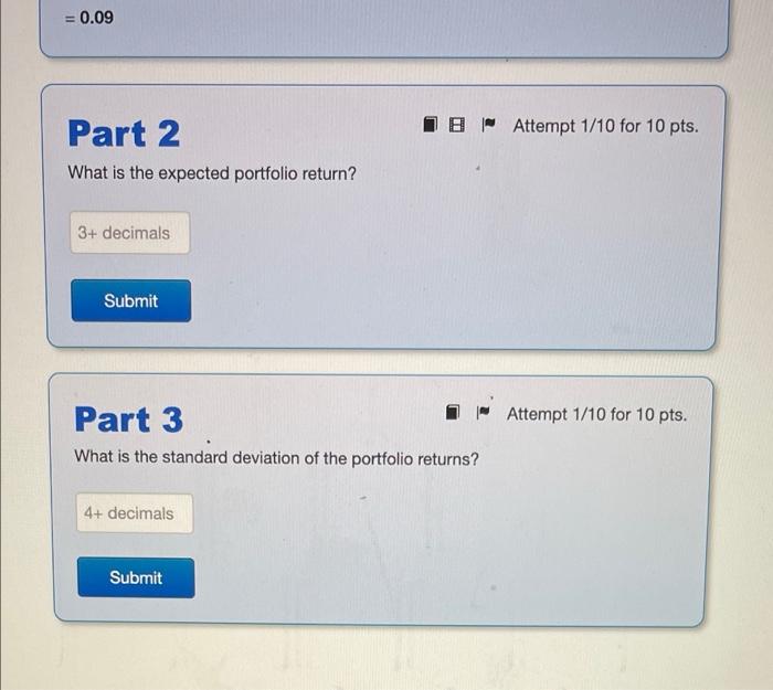 and their weights in some portfolio: Stock A Stock C 0.3 0.5