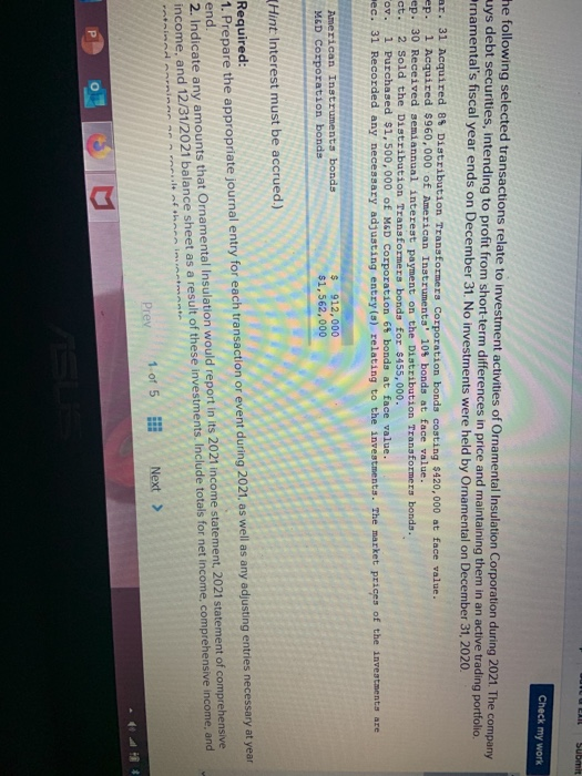  NU EIN Submit Check my work the following selected transactions relate