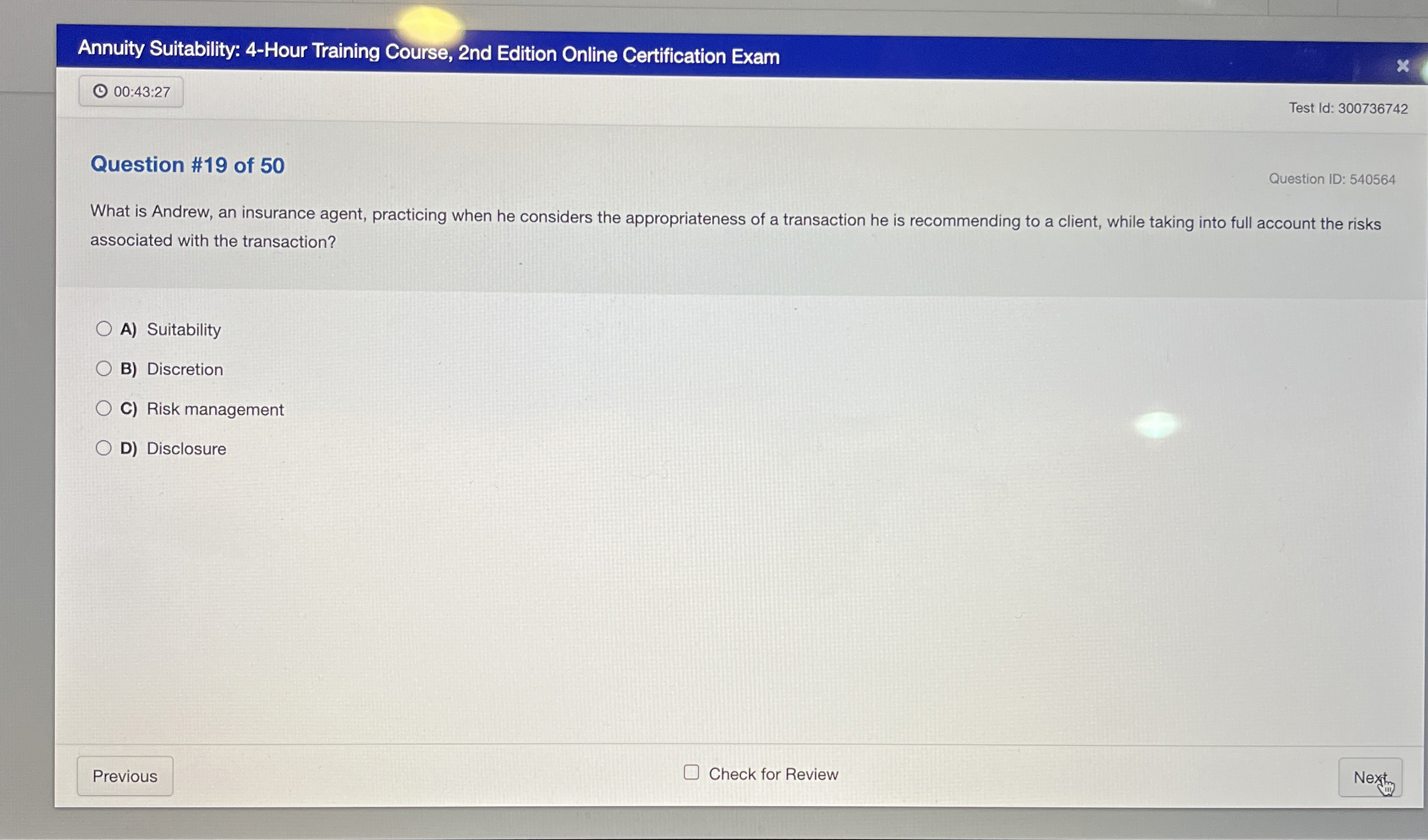  Annuity Suitability: 4-Hour Training Course, 2nd Edition Online Certification Exam 00:43:27