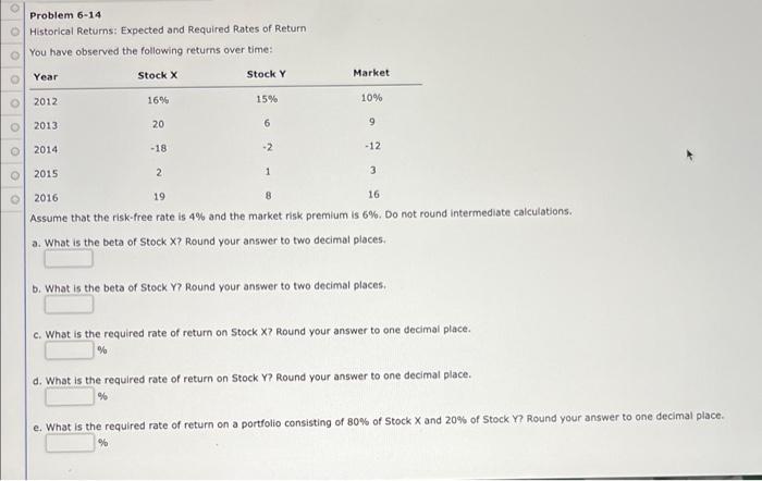 please help on hw ill leave a like! Problem 6-14 Historical Returns: