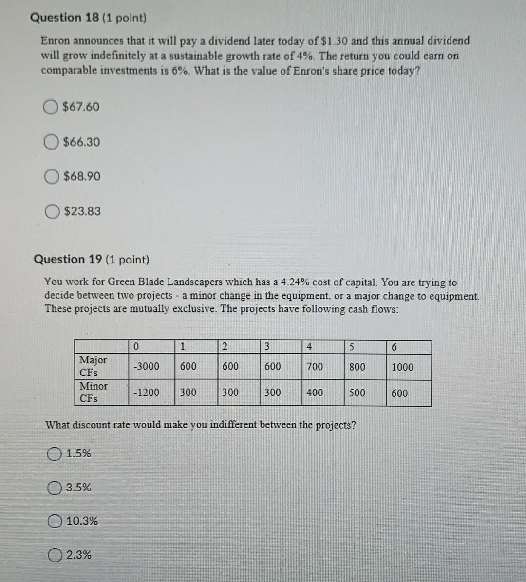  Pls help me solve both Question 18 (1 point) Enron announces