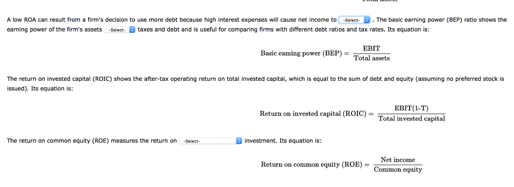 PLease help with ROA ! A low ROA can result from a