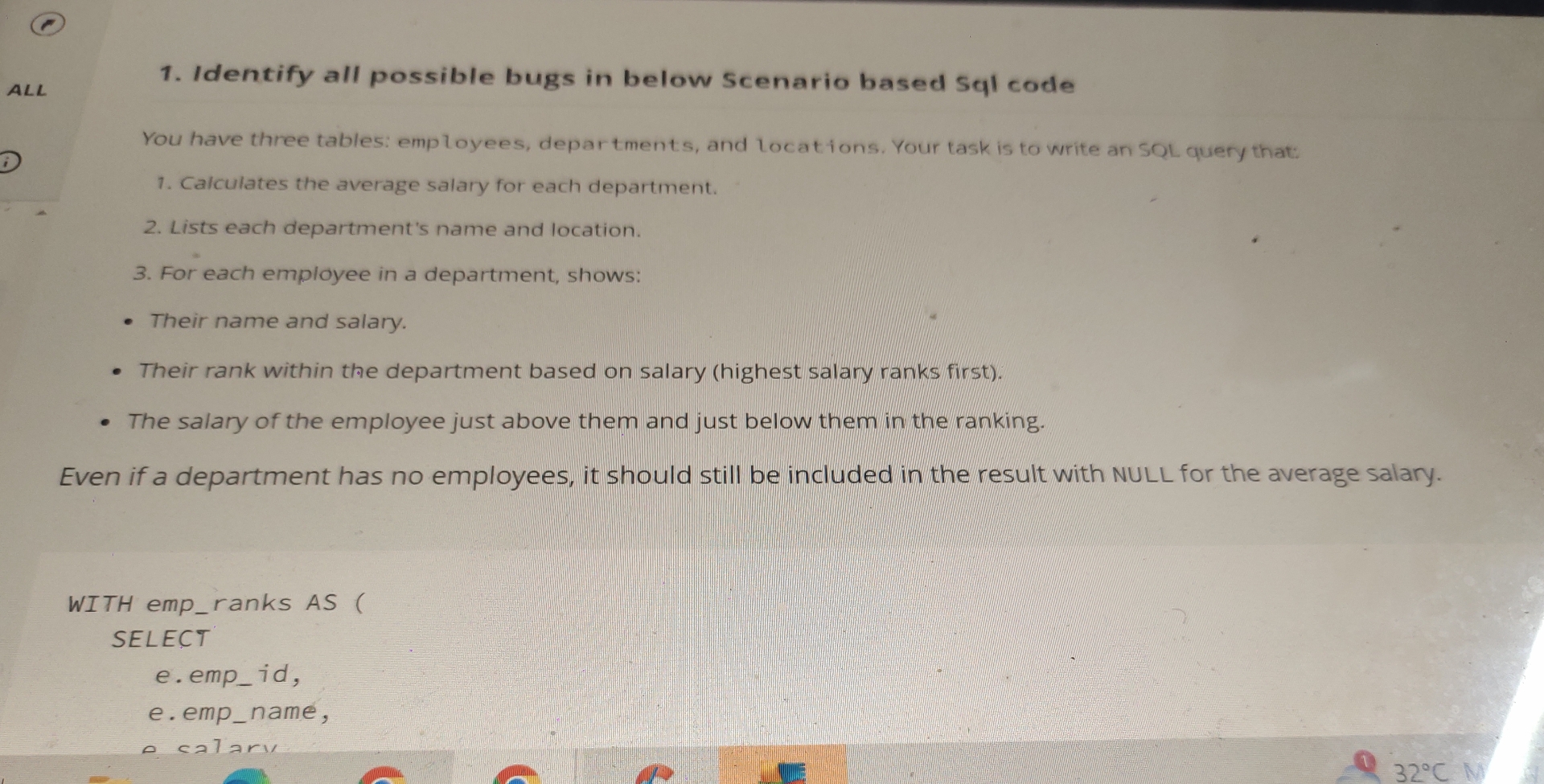  Identify all possible bugs in below Scenario based sql code You