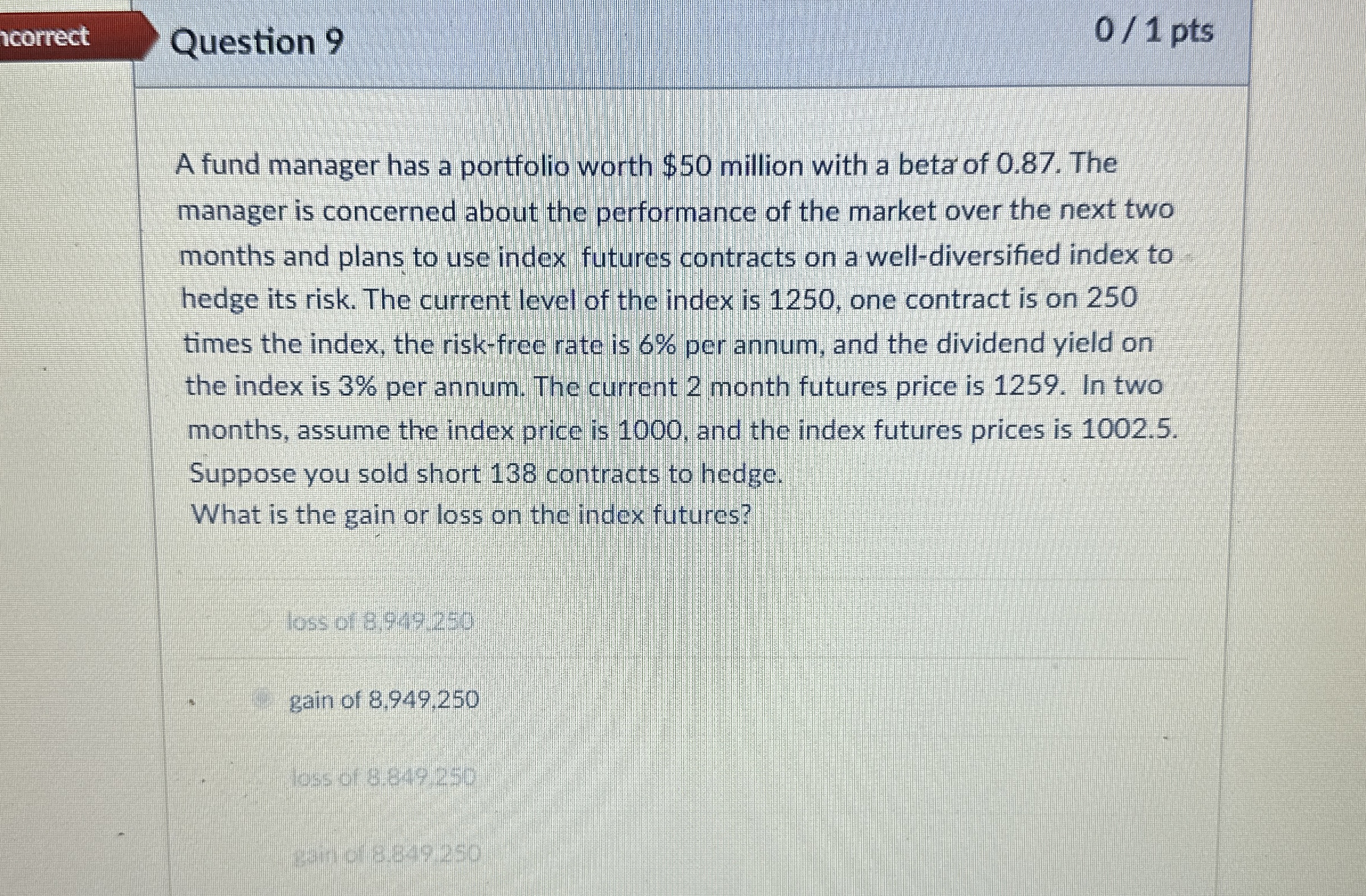  correct Question 9 01 pts A fund manager has a portfolio