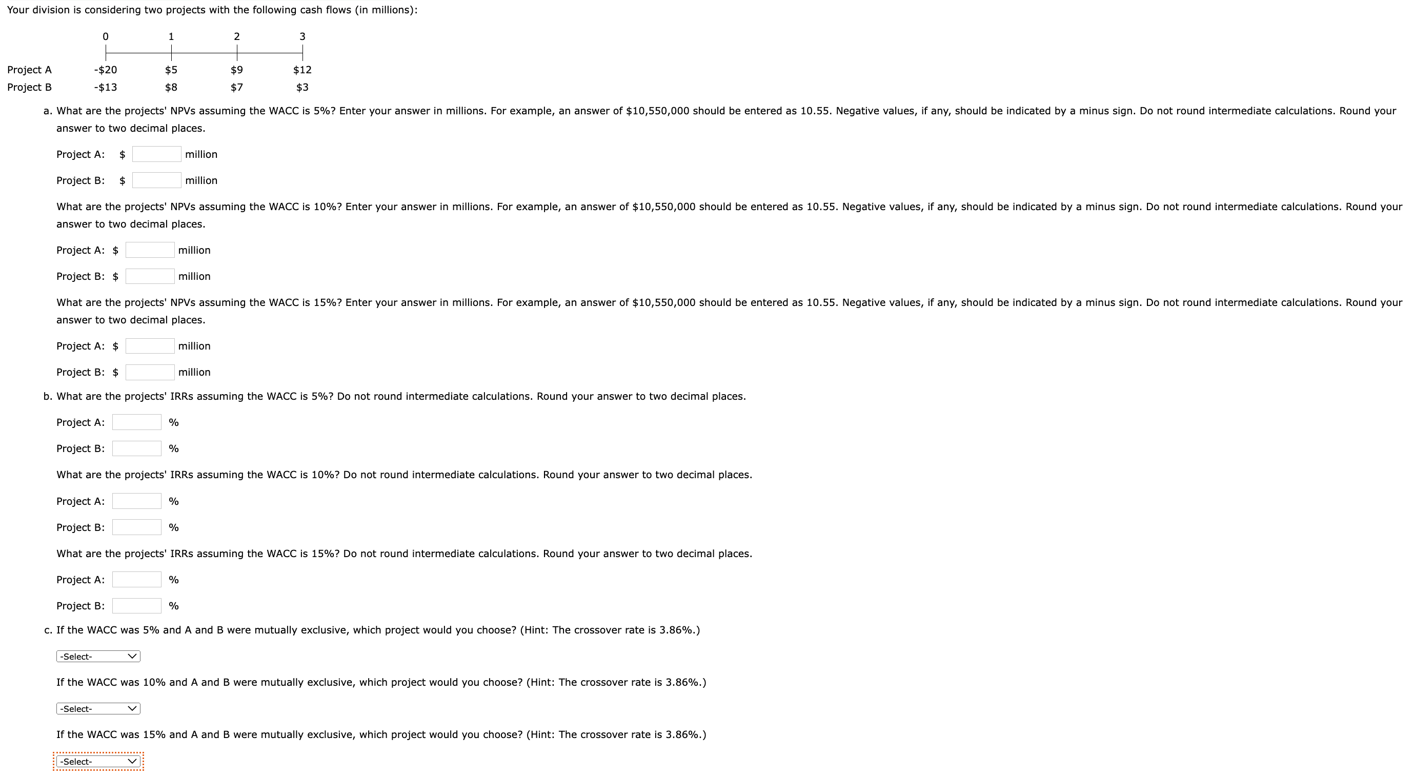 On Section C, please choose either Project A, Project B, or Neither