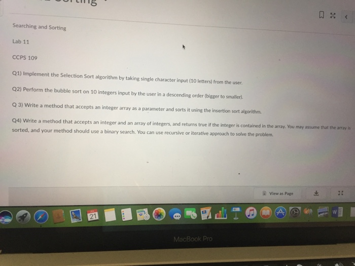  Implement the Selection Sort algorithm by taking single character input(10 letters)
