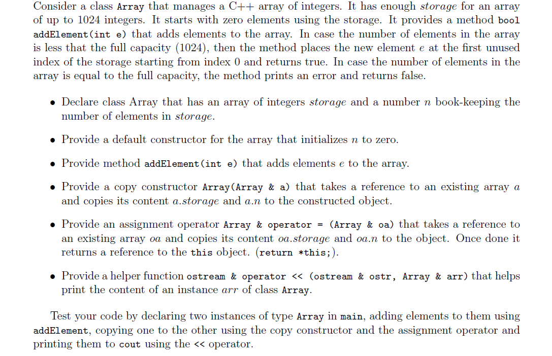  Consider a class Array that manages a C++ array of integers.
