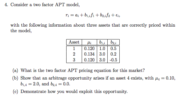  4. Consider a two factor APT model, with the following information
