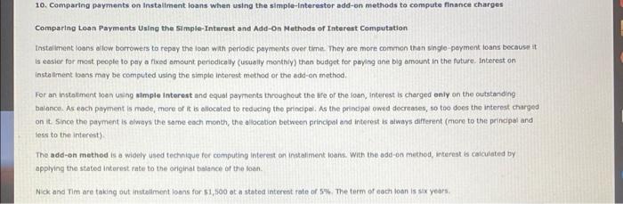  10. Comparing payments on Installment loans when using the simple-Interestor add-on