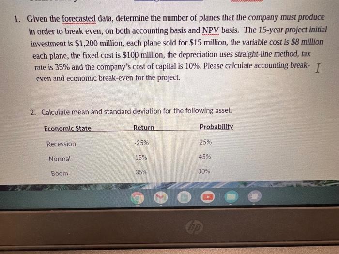 data, determine the number of planes that the company must produce in