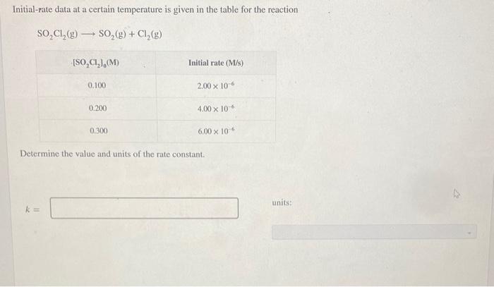  Need help finding the k and units Initial-rate data at a