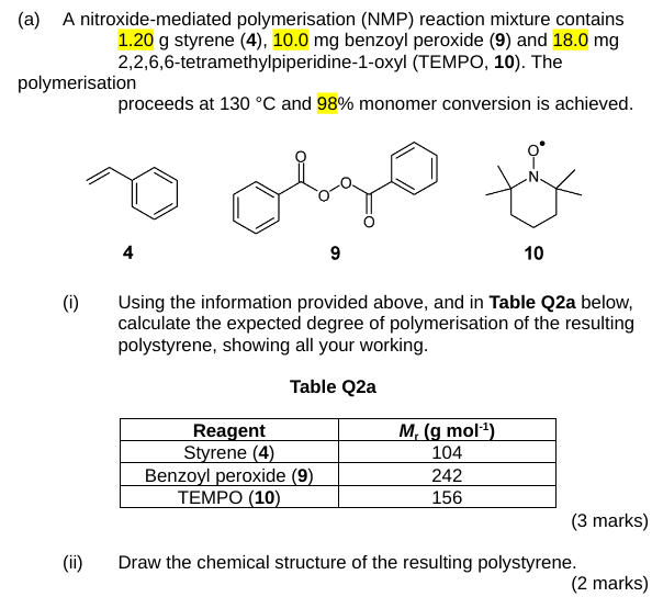 Please show all the working out and structures for both questions