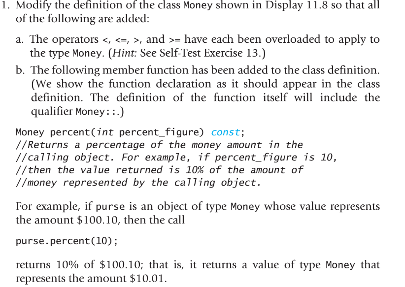 implementation), (file contains only main function to use/test your money class), and
