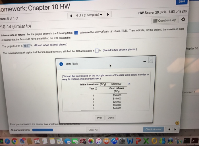  Please help! For the project shown in the following table, calculate