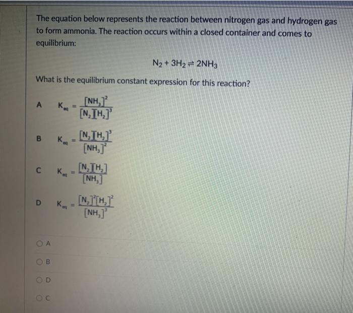  i need help The equation below represents the reaction between nitrogen