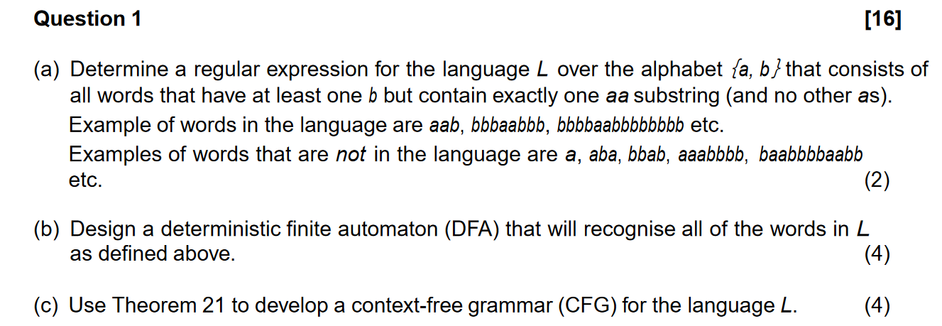 (a) Determine a regular expression for the language L over the
