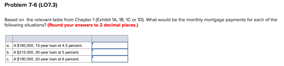  Problem 7-6 (LO7.3) Based on the relevant table from Chapter 1