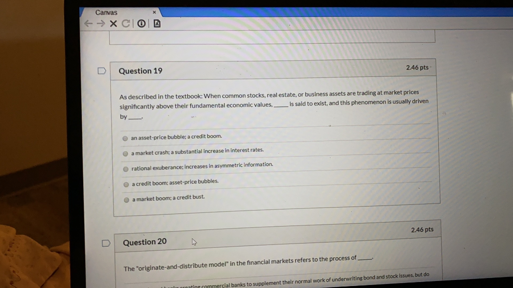 Canvas X COD / / / Question 19 2.46 pts As