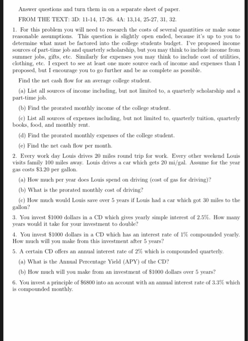  Answer questions and turn them in on a separates heet of