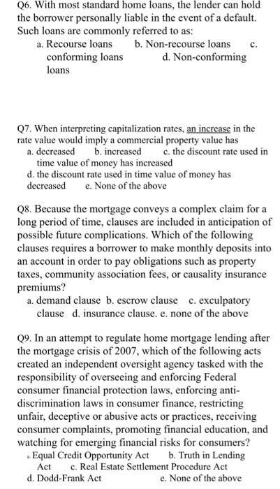 points) Q1. Conforming vs. Non-conforming loans Q2. Equity of Redemption Part II: