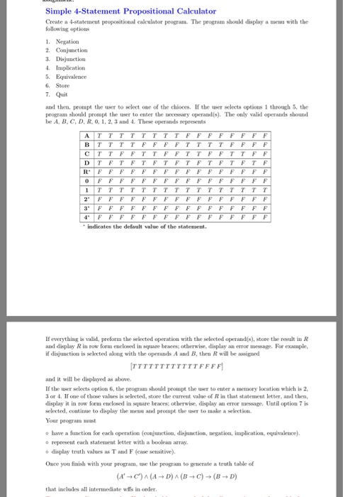  C++ discrete structure Simple 4-Statement Propositional Calculator Create a 4-statement propositional