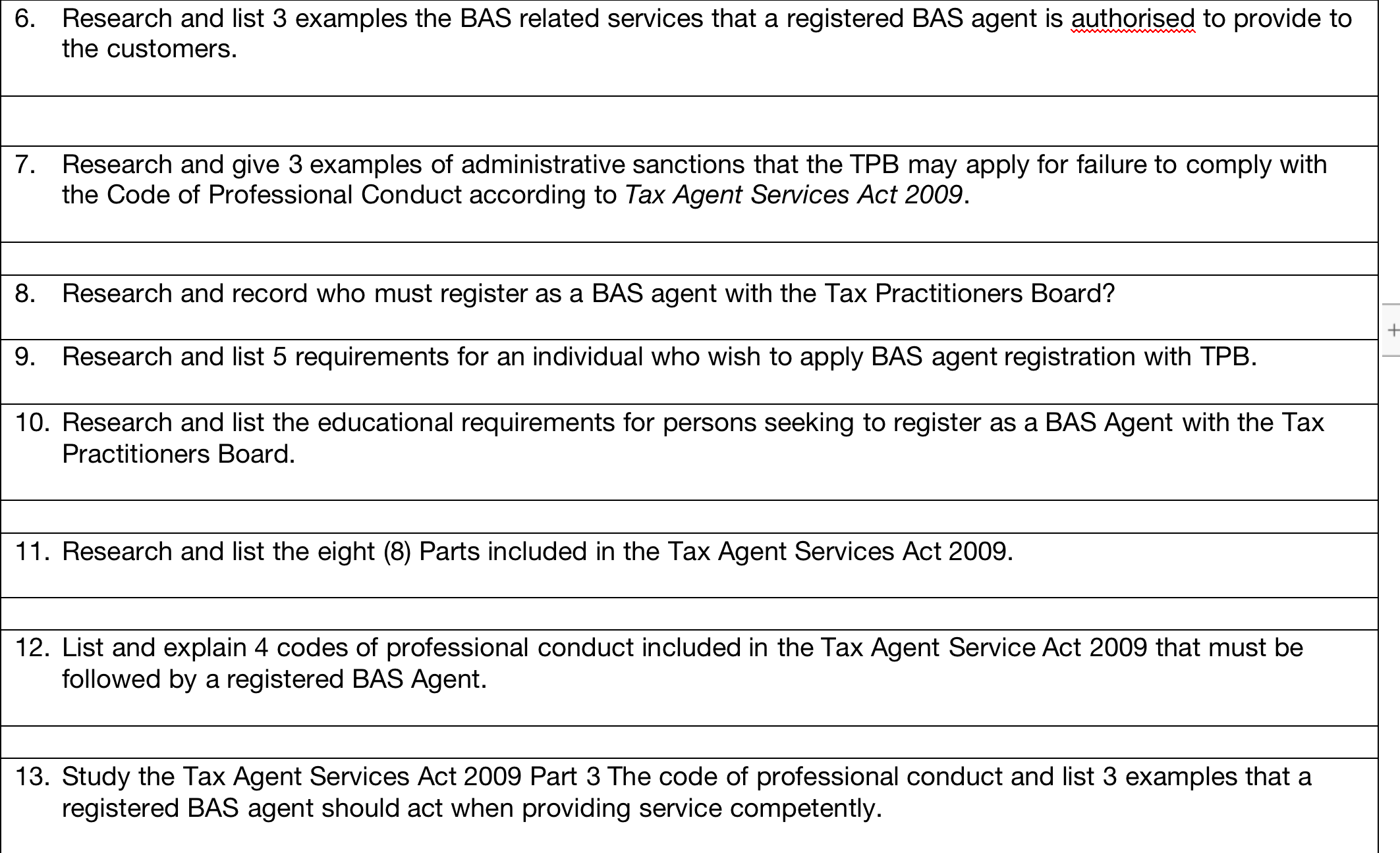 6. Research and list 3 examples the BAS related services that