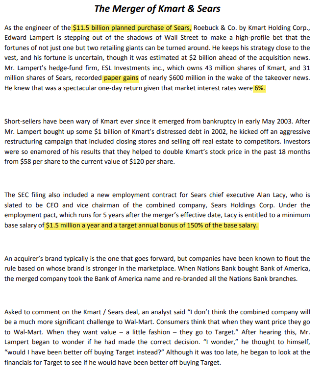 of buying Sears? (NO EXCEL ANSWERS please use formulas to show the