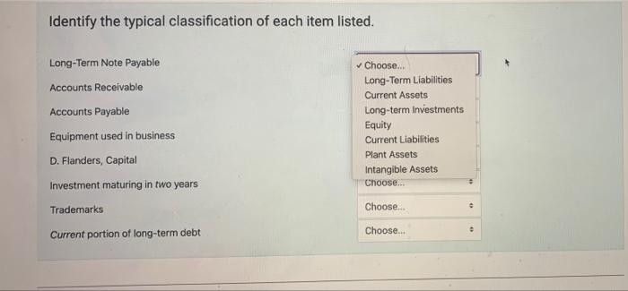 I need your help Identify the typical classification of each item listed.
