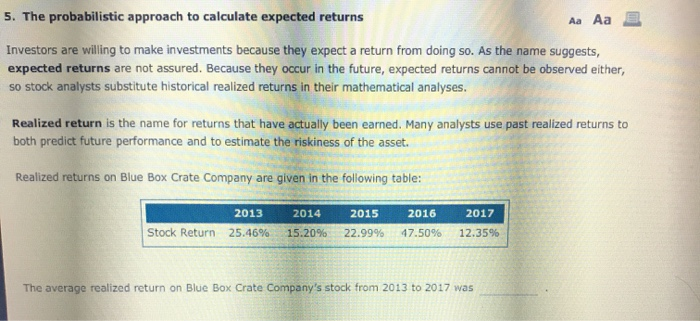  5. The probabilistic approach to calculate expected returns Aa Aa Investors