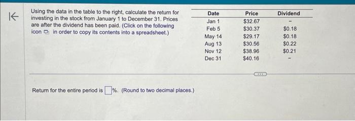  Using the data in the table to the right, calculate the