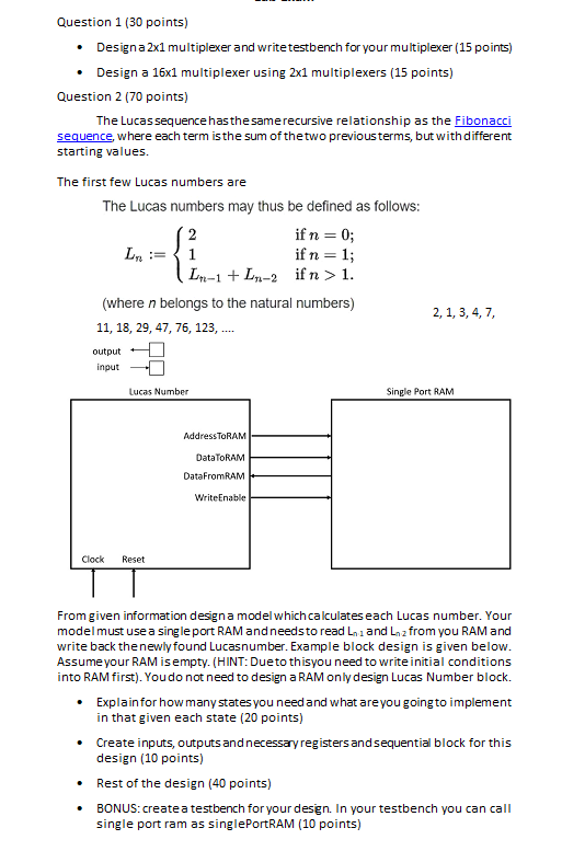  Question 1 (30 points) Design a 2x1 multiplexer and write testbench