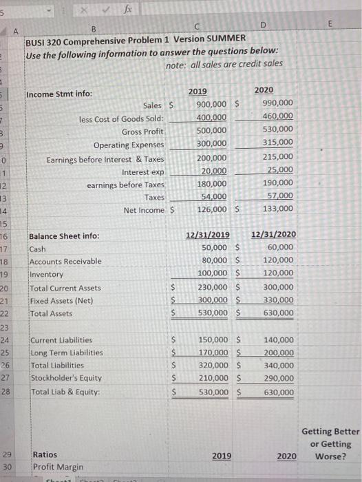  5 f E A B D BUSI 320 Comprehensive Problem 1