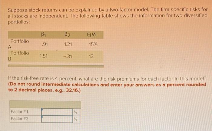  Suppose stock returns can be explained by a two-factor model. The