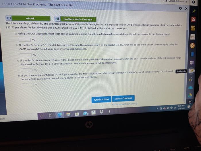  Search this course Ch 10: End-of-Chapter Problems - The Cost of