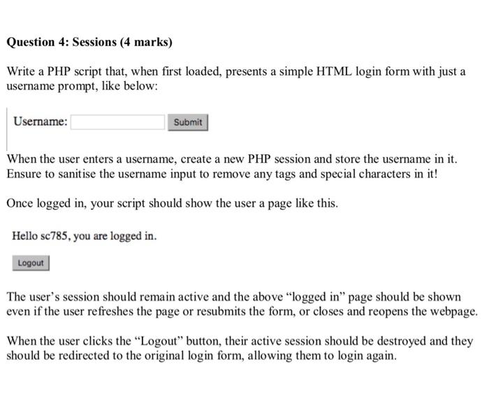 please help with this php question 4 Question 4: Sessions (4 marks)