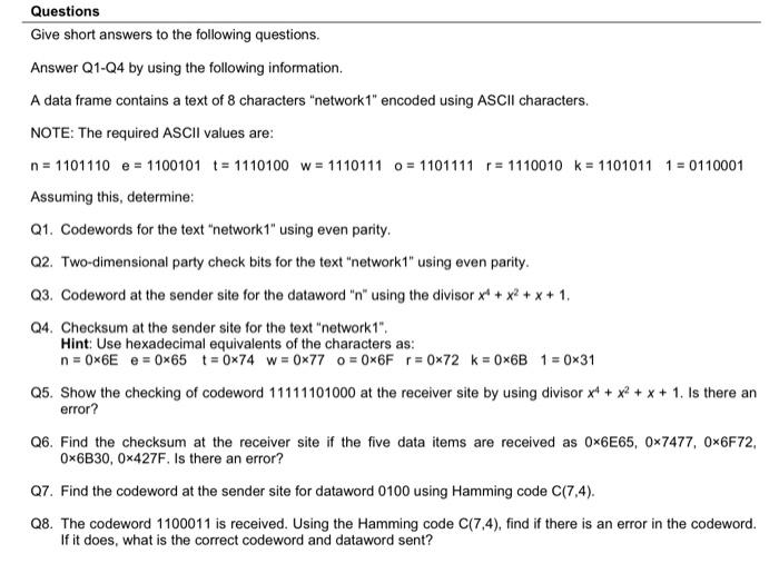  Answer Q1-Q4 by using the following information. A data frame contains