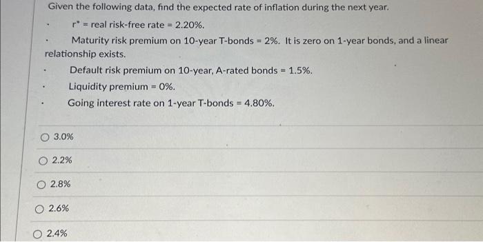  please answer quickly! Given the following data, find the expected rate