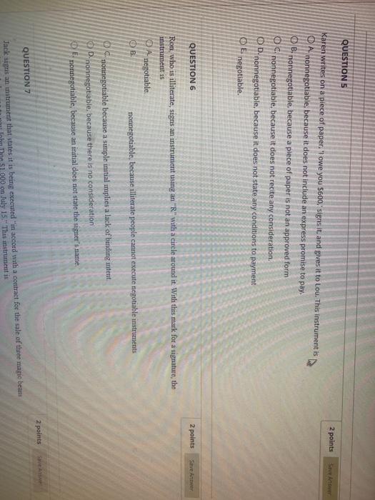  QUESTIONS 2 points Save Answer Karen writes on a piece of