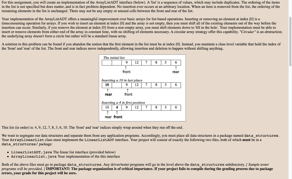 For this assignment, you will create an implementation of the ArrayListADT