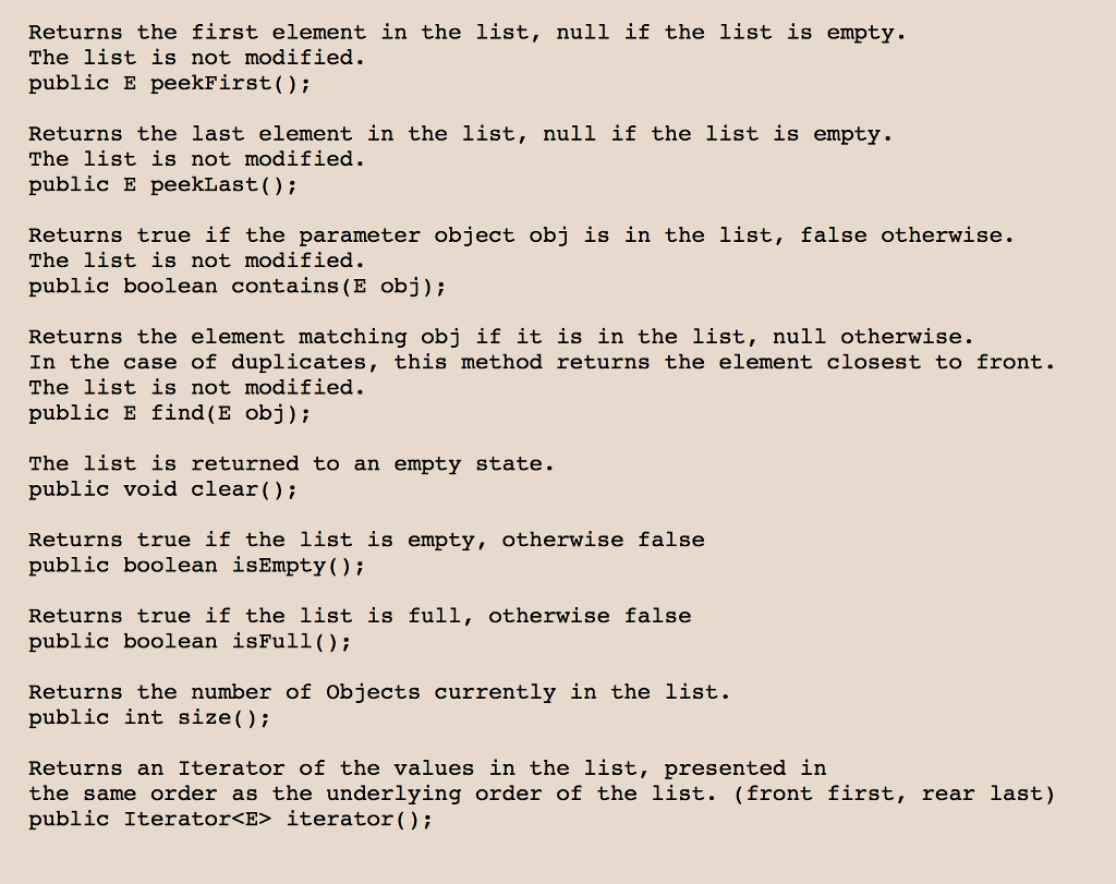 duplicates. The ordering of the items in the list is not specified