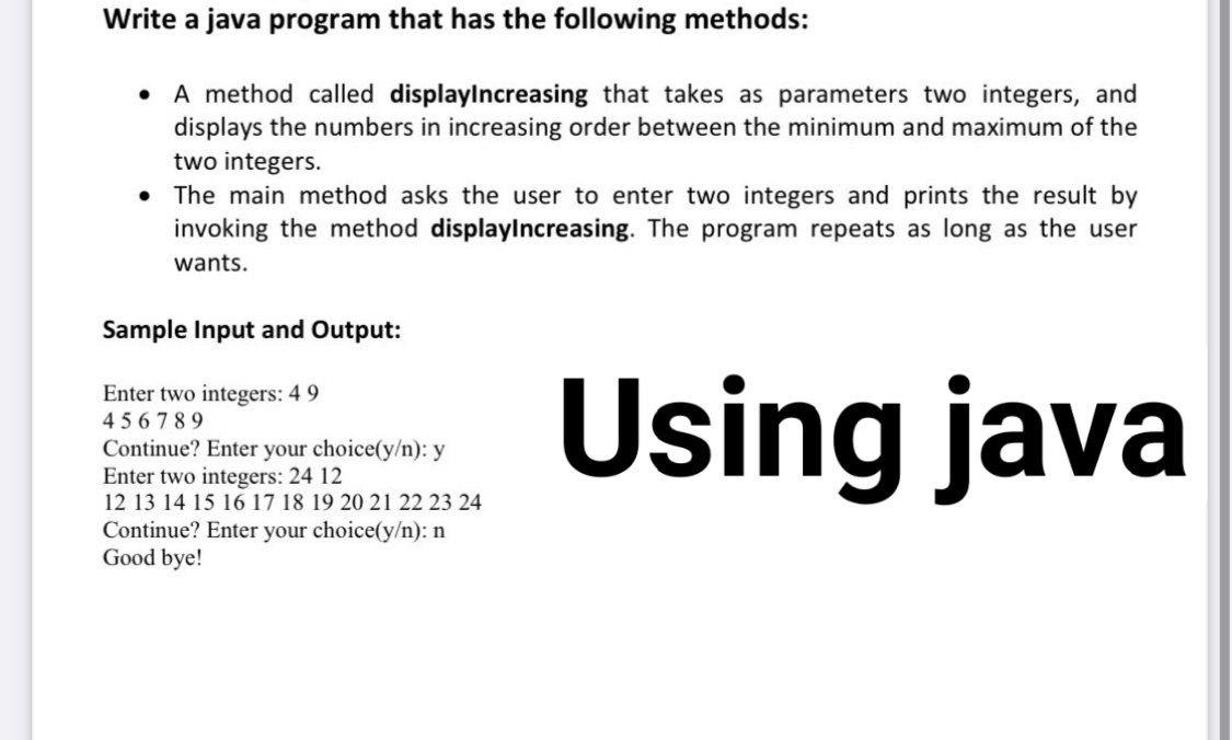  Write a java program that has the following methods: A method