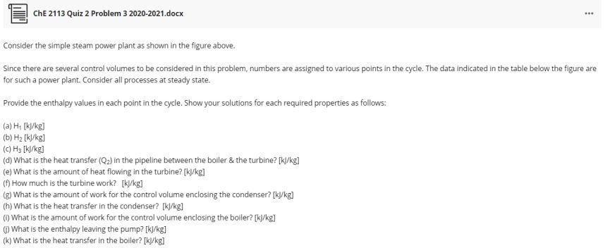 Please answer a-e ChE 2113 Quiz 2 Problem 3 2020-2021.docx Consider