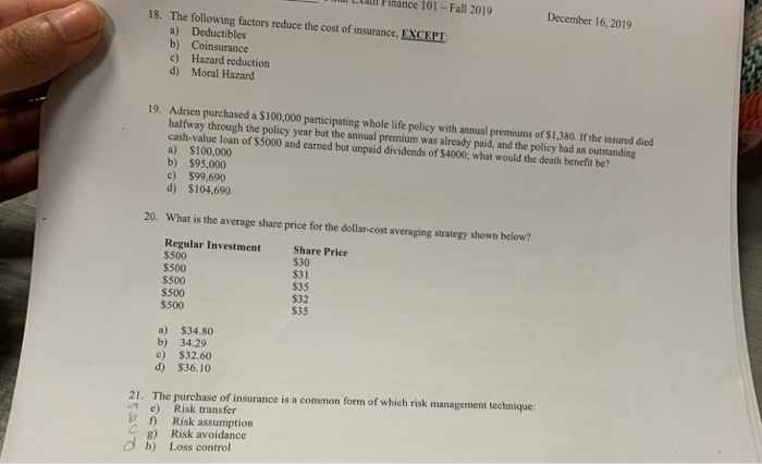  answer all ullance 101 - Fall 2019 December 16, 2019 18.