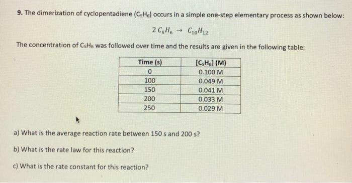 please show all your work for these three questions 9. The dimerization