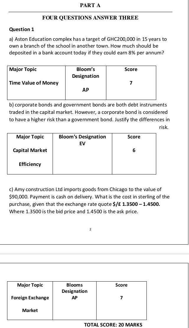  PART A FOUR QUESTIONS ANSWER THREE Question 1 a) Aston Education